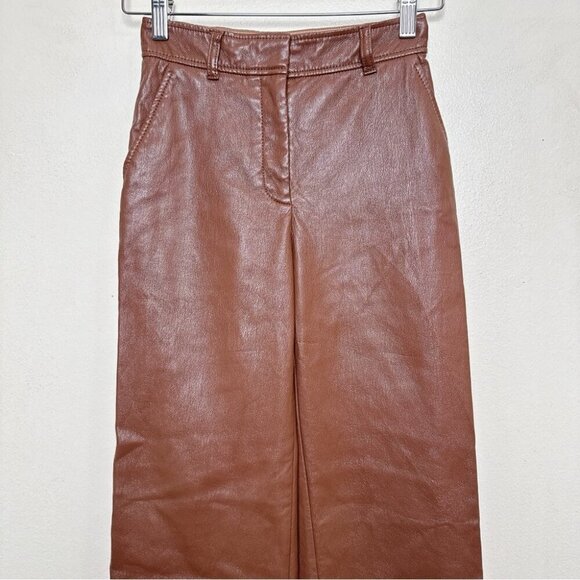 Aritzia Womens Babaton 00 Agency Vegan Leather Pant In Cognac Color - Picture 3 of 15